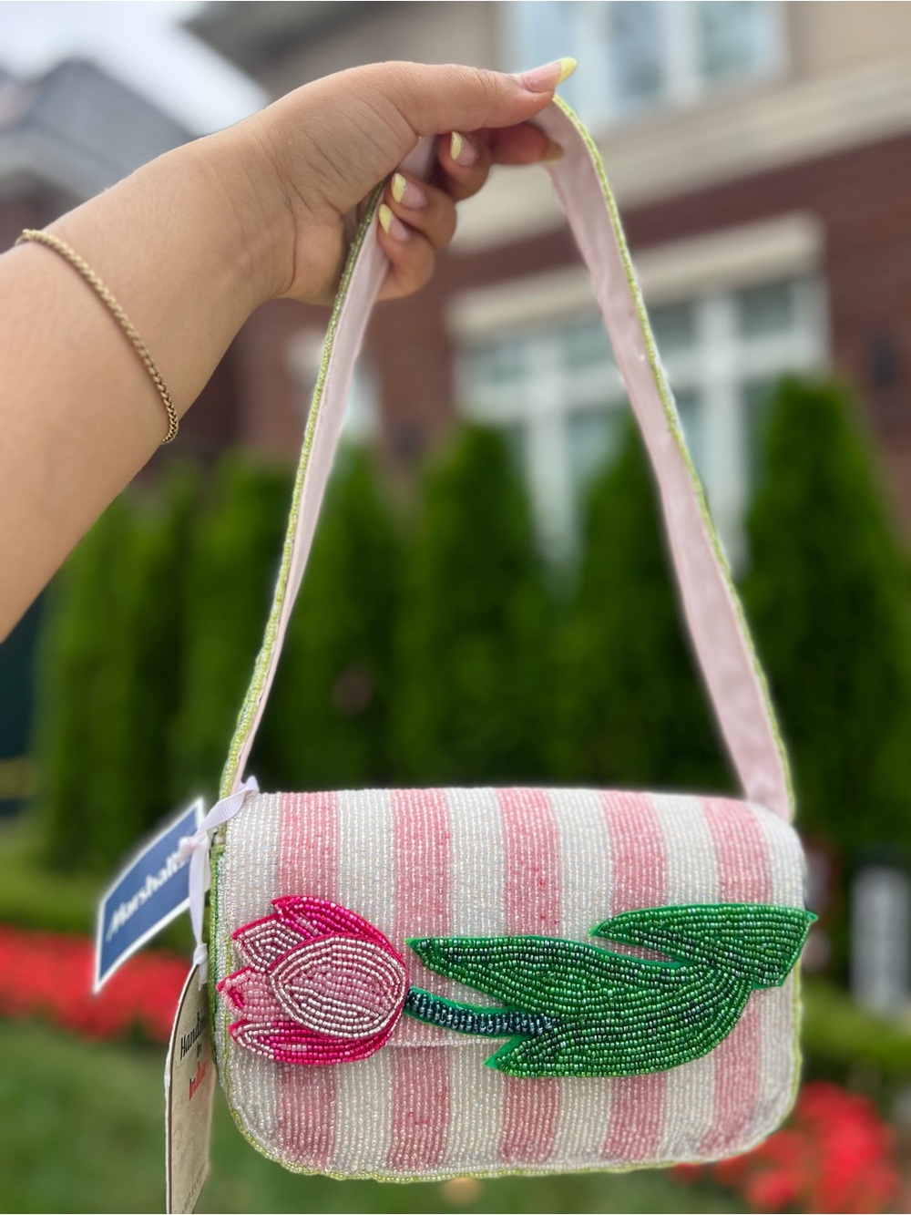 TJMAXX MARSHALLS VIRAL Pink Tulip Stripe Beaded Bag Summer Purse Collectible - Picture 11 of 17